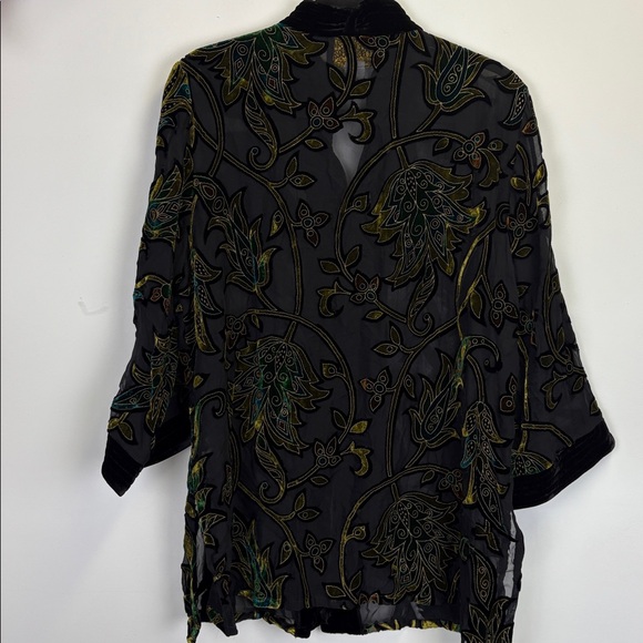 Bob Mackie Black Burnout Velvet Top with Floral Print/ Size medium - Picture 7 of 9